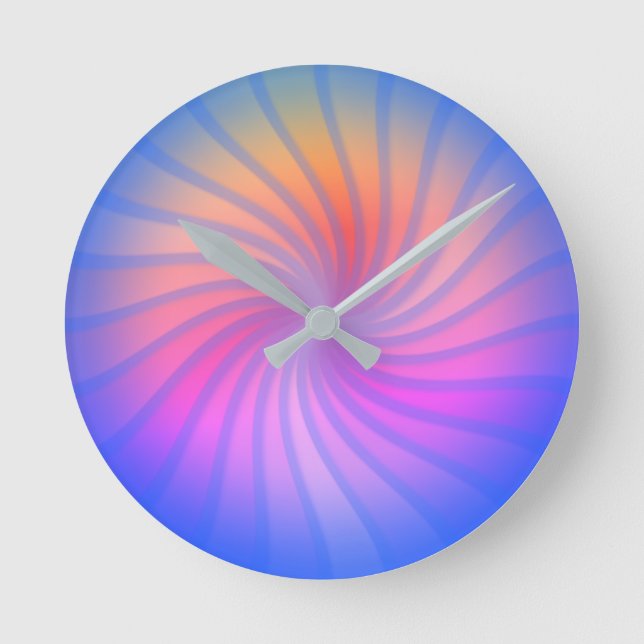 Relógio Redondo Espiral Arco-Íris Azul  (Frente)