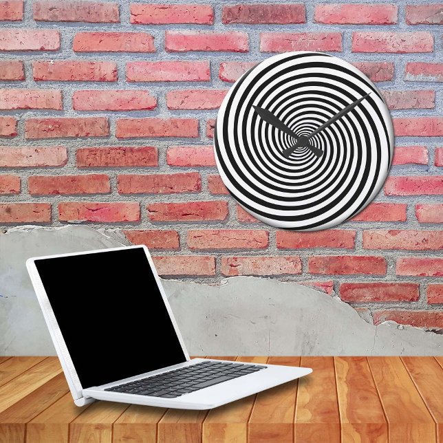 Relógio Redondo Espiral de Hipnose de Curva de Tempo (Add a twist to your space with our black and white Hypnosis spiral wall clock!)
