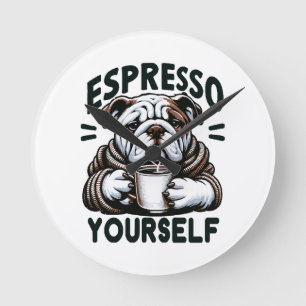 Relógio Redondo Espresso Bulldog Quente - Café Louco