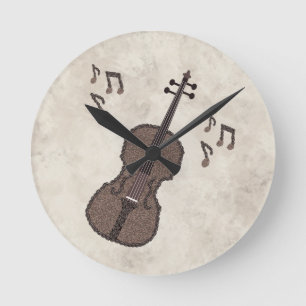 Relógio Redondo Espresso Violino-Violino criado com grãos de café-