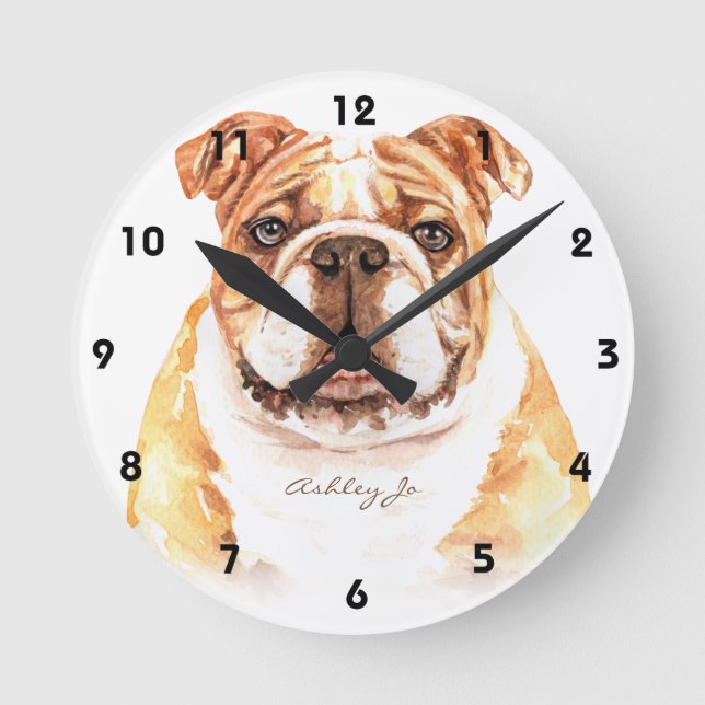 Relógio Redondo Esquadrão de Bulldog Personalizado em Inglês ou (Frente)
