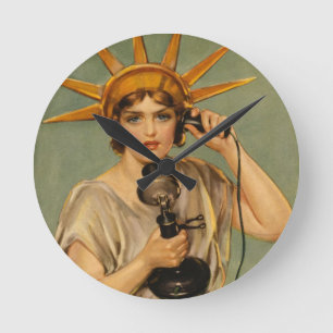 Relógio Redondo Estátua da Liberdade Vintage, Anúncio Patriótico d