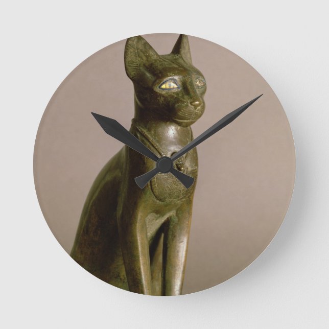 Relógio Redondo Estatueta de um gato que representa a deusa Bastet (Frente)