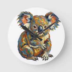 Relógio Redondo Estilo de pintura a óleo vibrante Koala Impasto co