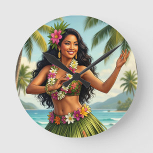 Relógio Redondo Estilo Vintage Havaiano Garota Hula Viagem