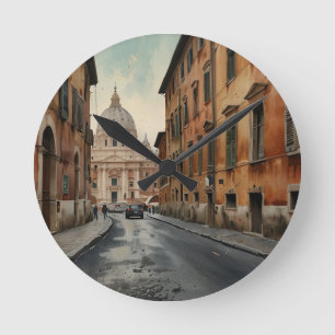 Relógio Redondo Estilo Vintage Roma Viagem Italiana Aquarela