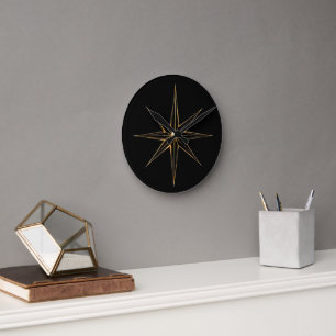 Relógio Redondo Estrela abstrata dourada em linha artística