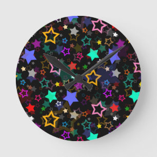 Relógio Redondo Estrelas Coloridas Pretas