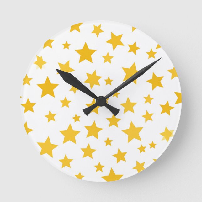 Relógio Redondo estrelas douradas em fundo branco (Frente)