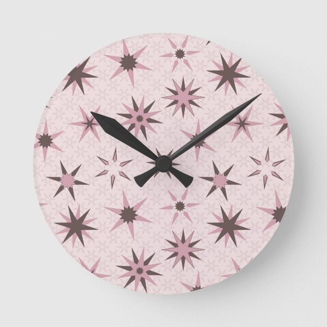 Relógio Redondo Estrelas Geo Rosa Bonito - padrão.  (Frente)