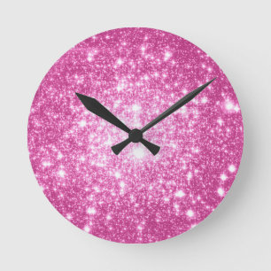 Relógio Redondo Estrelas Rosa Fuchsia