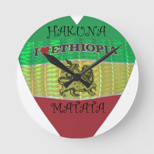 Relógio Redondo Eu Amo Bandeira - Amo Etiópia   Vermelho Dourado V