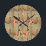 Relógio Redondo Eu amo EUA<br><div class="desc">Eu amo EUA. Hakuna Matata. Eu amo a estátua da liberdade dos EUA a relação entre EUA e France é infinito porque cada país tenta fornecer necessidades é da boa amizade que existiu para idades. Apenas como os monumentos famosos no mundo, nos EUA, a estátua da liberdade era um presente...</div>