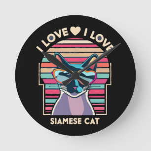 Relógio Redondo Eu amo gato siamês
