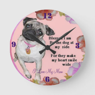 Relógio Redondo Eu amo minha mamã, pulso de disparo do Pug