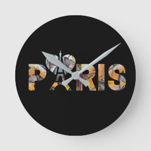 Relógio Redondo Eu amo Paris com uma decoração urbana bem colorida