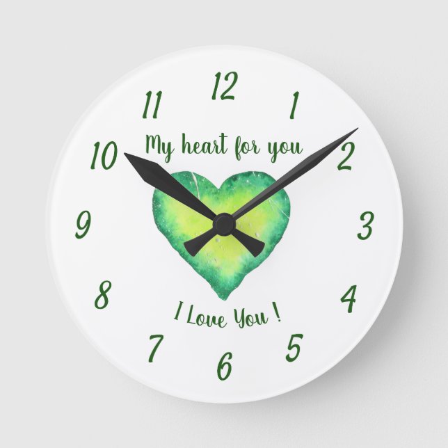Relógio Redondo Eu Amo-Te Bastante Verde E Azul, Aniversário (Frente)