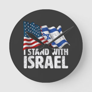 Relógio Redondo Eu Apoio Israel EUA Bandeira Americana