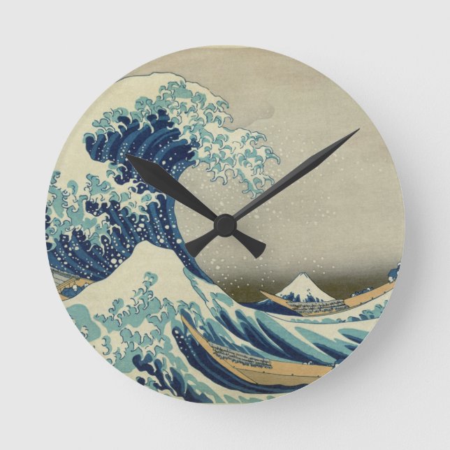 Relógio Redondo Excelente Wave de Kanagawa - Hokusai (Frente)