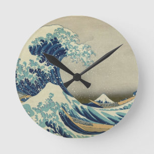 Relógio Redondo Excelente Wave de Kanagawa - Hokusai