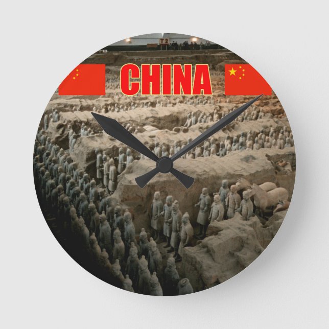 Relógio Redondo Exército China do Terracotta - pro foto (Frente)