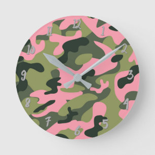 Relógio Redondo Exército Rosa Verde Camuflagem Camuflado Personali