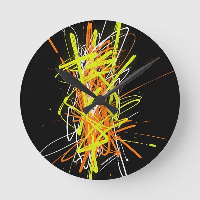 Relógio Redondo Explosão de Energia Abstrata Caos Neon (Frente)