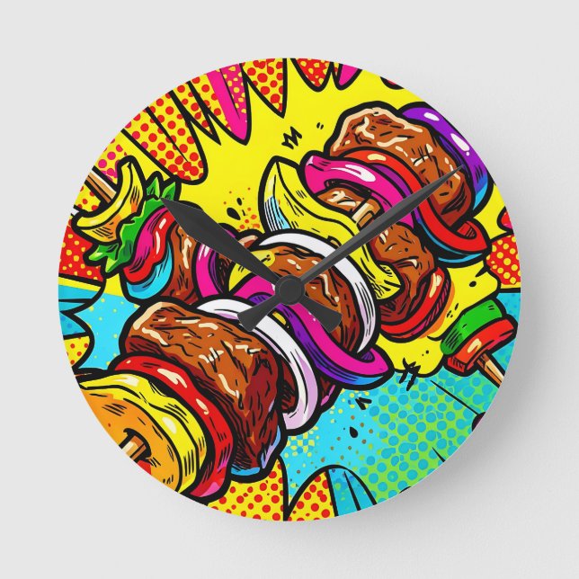 Relógio Redondo Explosão de Kebab Pop Art (Frente)