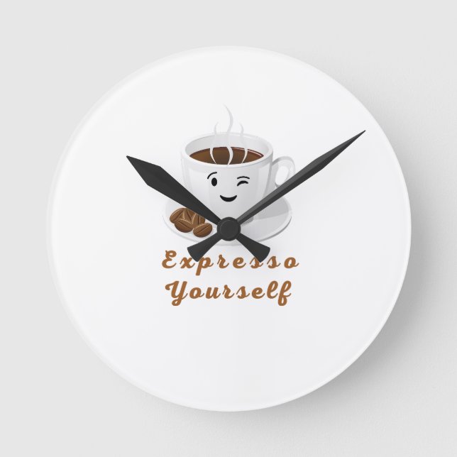 Relógio Redondo Expresso Yourself – Funny Smiling Coffee Tee (Frente)