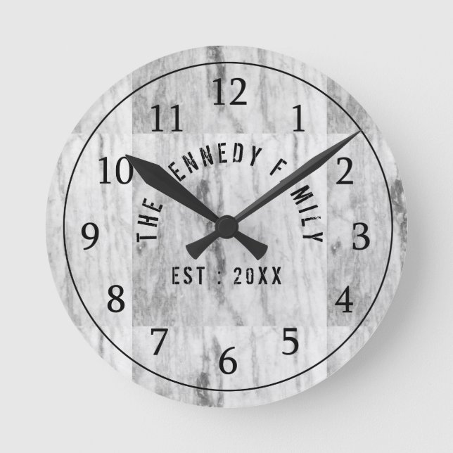 Relógio Redondo Família de mármore branca (Frente)