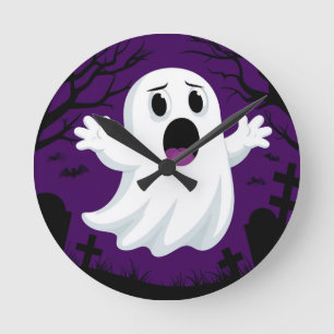 Relógio Redondo Fantasma de Desenho Adorável no Halloween Assustad