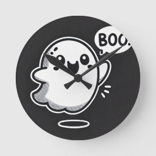 Relógio Redondo Fantasma de desenho animado fofo dizendo Boo