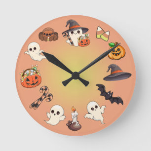 Relógio Redondo Fantasma de Halloween Fofo no Estilo Kawaii