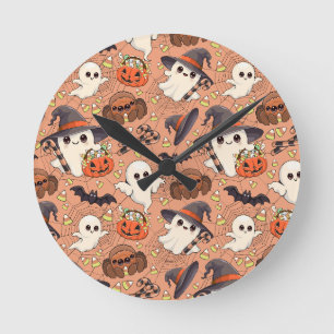 Relógio Redondo Fantasma de Halloween Fofo no Estilo Kawaii