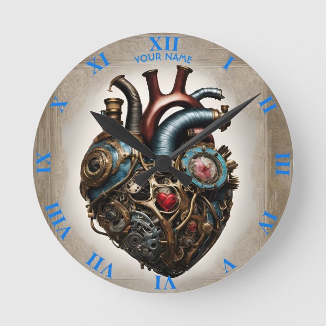 Relógio Redondo Fantasy Cute Steampunk Open Heart (Frente)