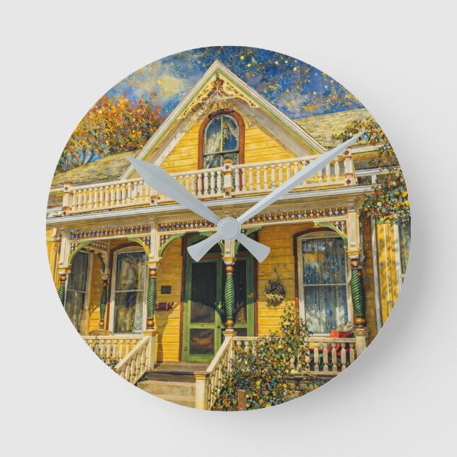 Relógio Redondo Fantasy Yellow Victorian House (Frente)