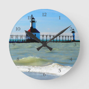 Relógio Redondo Farol Costeiro de Praia Pier Ocean Onda Céu Azul