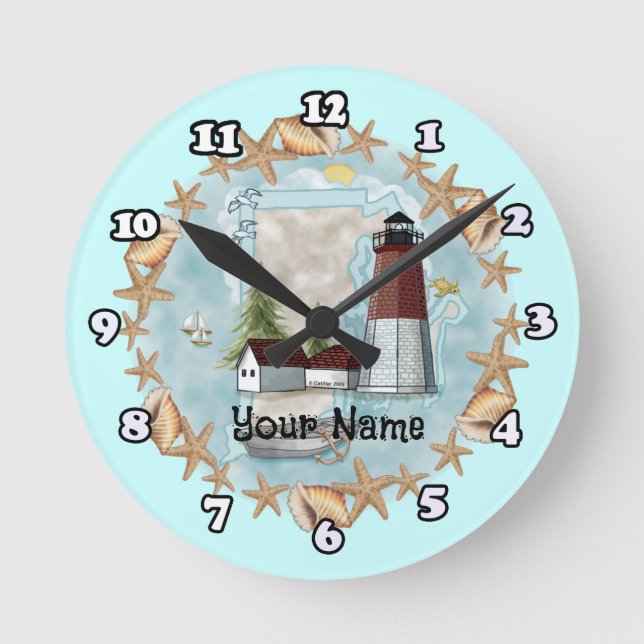 Relógio Redondo Farol de Rhode Island (Frente)