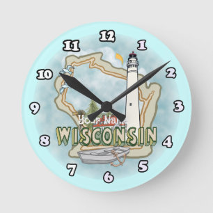 Relógio Redondo Farol de Wisconsin