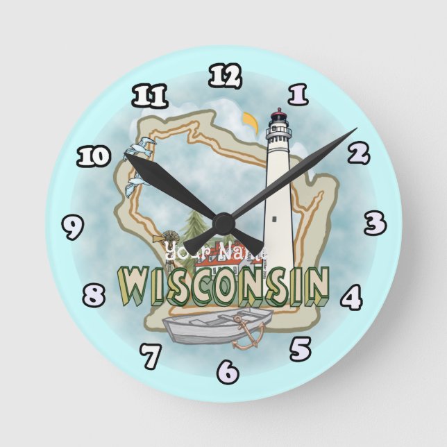 Relógio Redondo Farol de Wisconsin  (Frente)