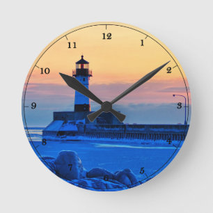 Relógio Redondo Farol Duluth Minnesota Lago Superior