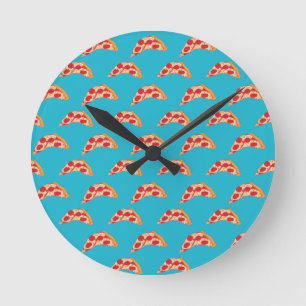 Relógio Redondo Fatia de Pizza de Pepperoni com Queijo Vaporwave F