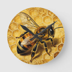 Relógio Redondo Favo de Mel Abelha Dourado Natureza