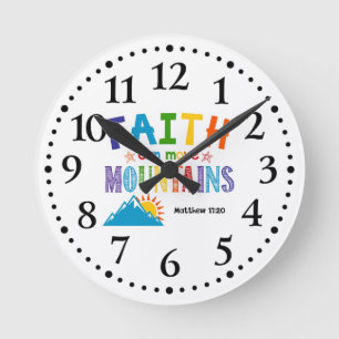 Relógio Redondo Fé Pode Mover Montanhas Crianças Arte Escritural