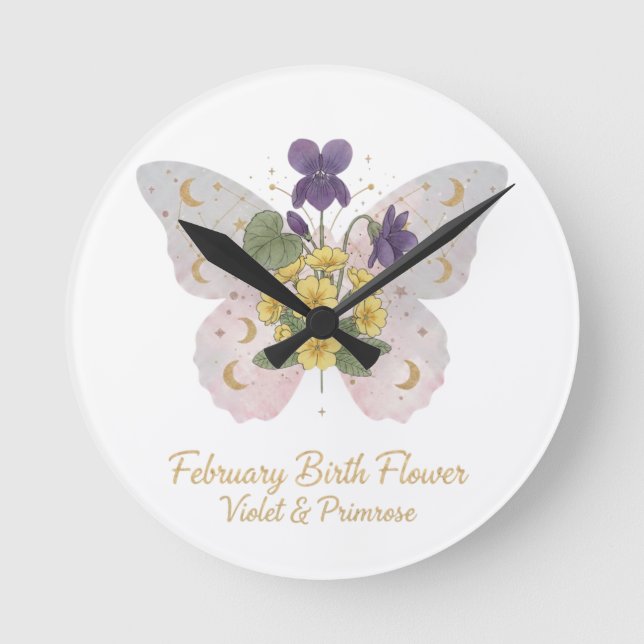 Relógio Redondo February Birth Flower Wall Clock (Frente)