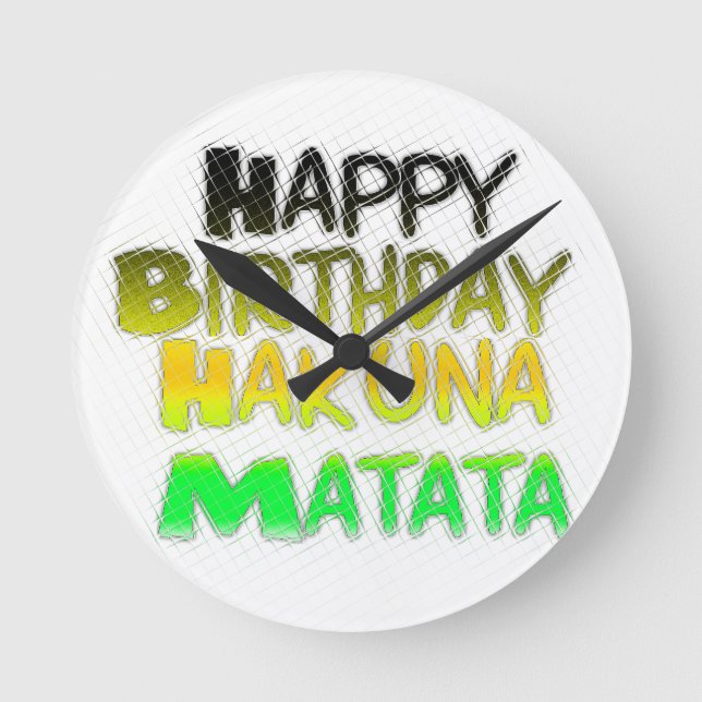 Relógio Redondo Feliz Aniversário Gelado Hakuna Matata eco Inspira (Frente)