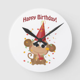 Relógio Redondo Feliz aniversario! Macaco dos confetes
