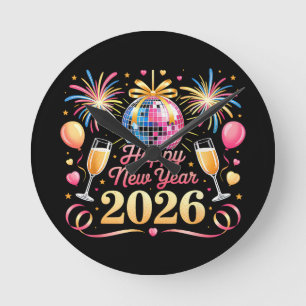 Relógio Redondo Feliz Ano Novo 2026 Contagem Regressiva da Festa d