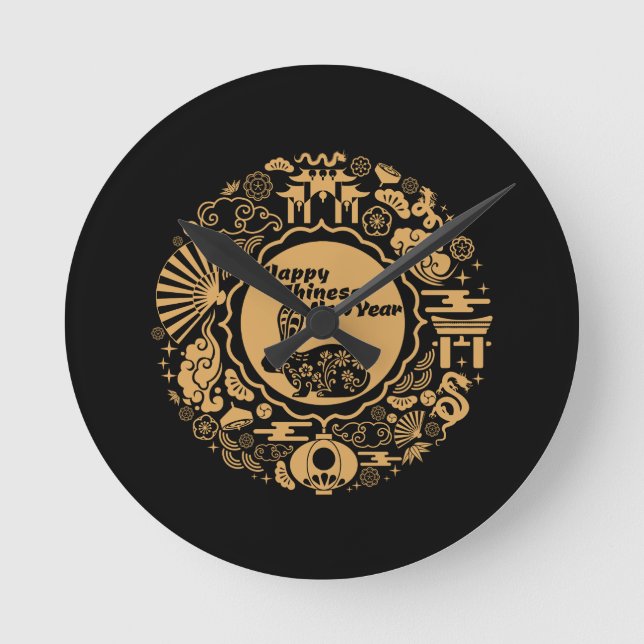 Relógio Redondo Feliz Ano Novo Chinês do Coelho (Frente)