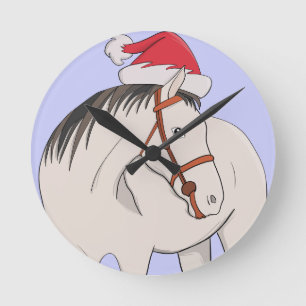 Relógio Redondo Feliz Cavalo de Natal